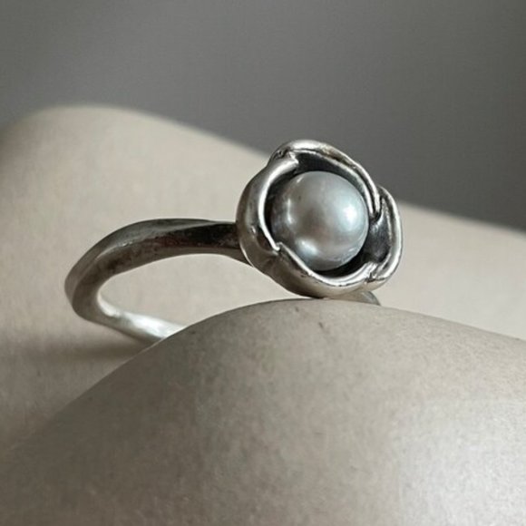 Pandora Jewelry - PANDORA Sterling Silver “My Wish” Bloom Grey Pearl 6.5 RETIRED